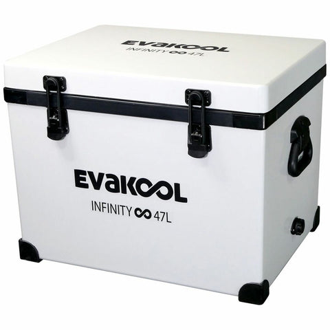 EvaKool 47L Fibreglass Infinity Icebox - White Gloss, Thick Lid Usable as a Seat, 44mm Insulation - E047