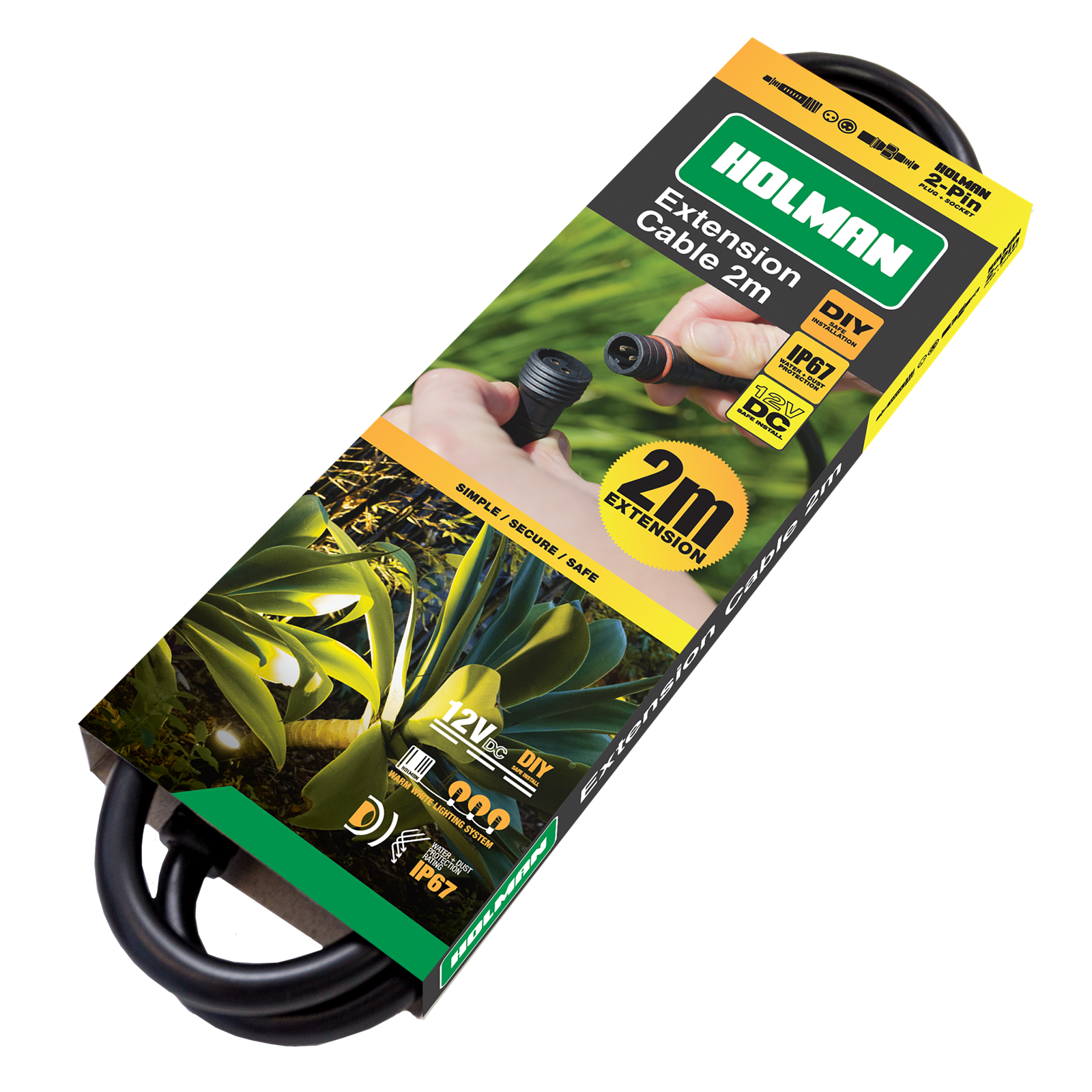 Holman 2m Warm White Garden Light Extension Cable Black ALCW2