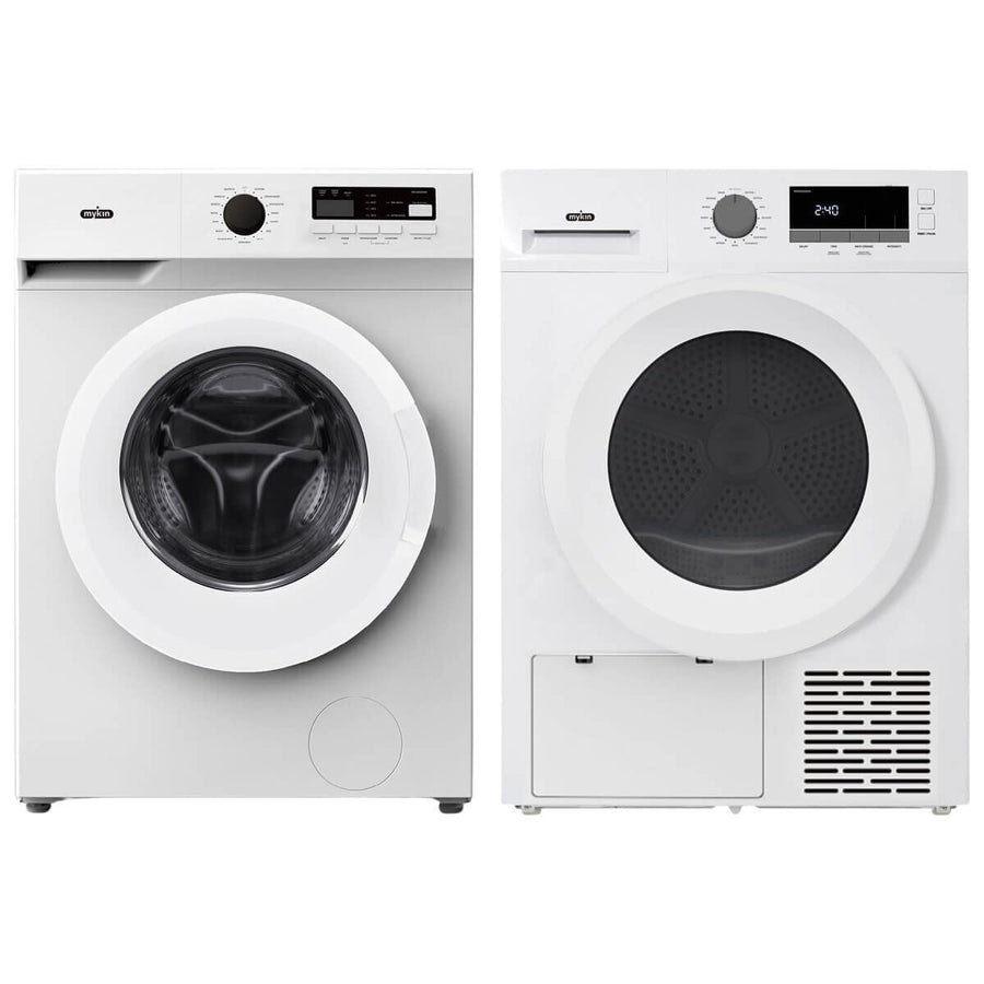 Mykin 8kg Front Load Washer and 10kg Heat Pump Dryer Package - White - Not Stackable - MFLW800WMHPD1000W