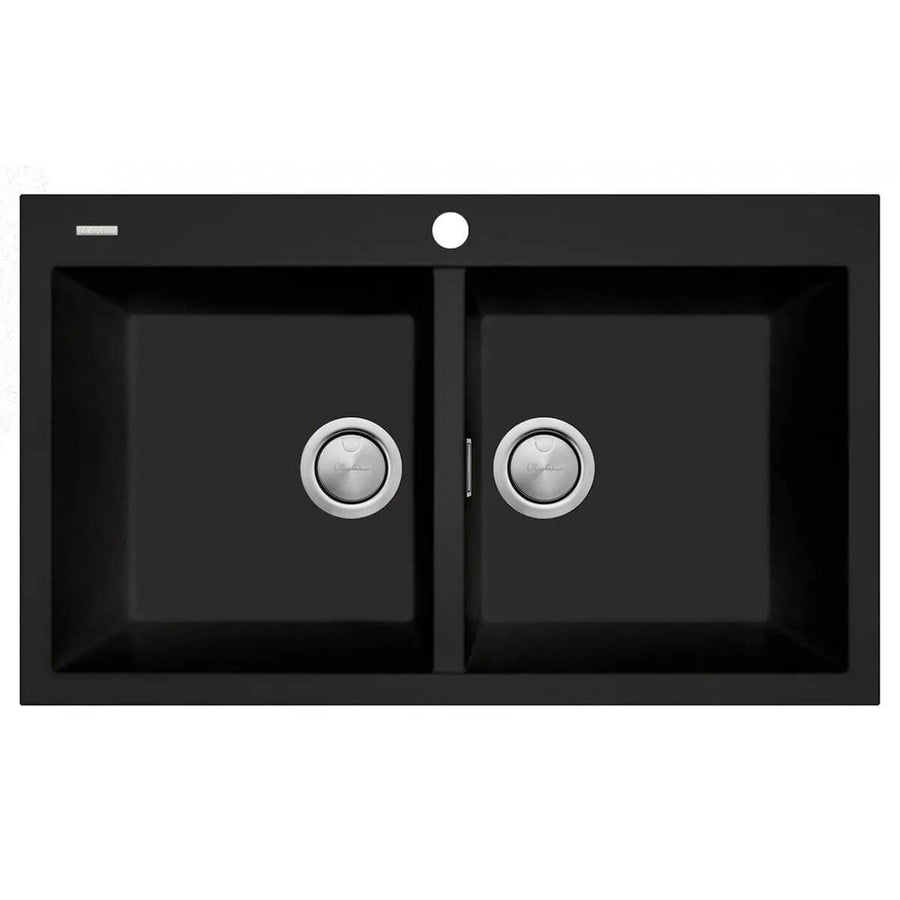 Oliveri Santorini Double Bowl Topmount Sink - Matte Black, Two 32L Bowls - ST-MB1564-OF