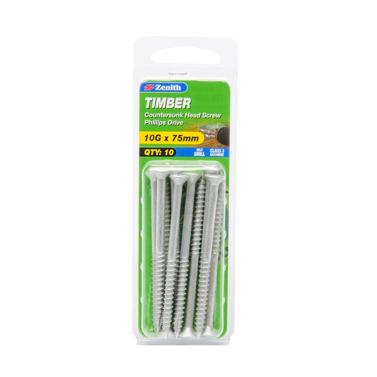 Zenith Timber Screws - 10g x 75mm Galvanised - Countersunk - 10 Pack - SuperSaverAU - view 1
