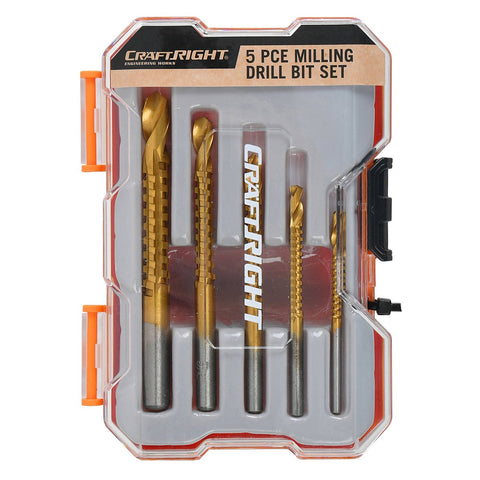 Craftright 5 Piece Milling Drill Bit Set - HSS4241 Titanium Coated - 104mm x 145mm - SuperSaverAU - view 1