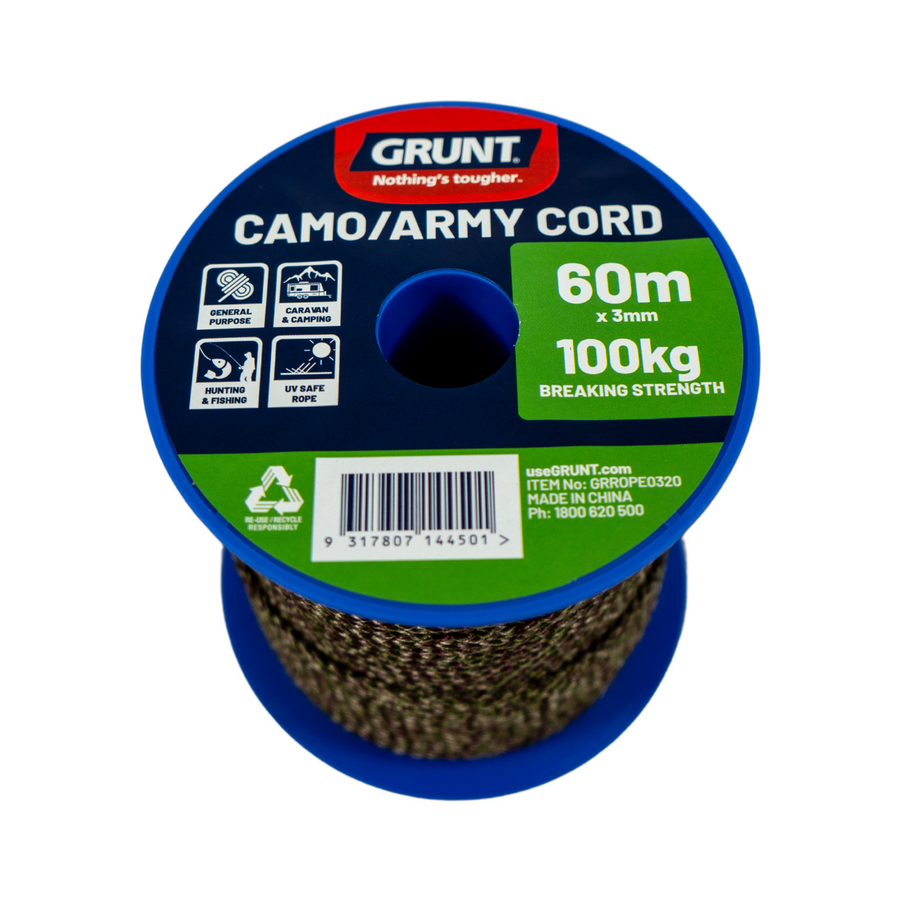 Grunt Camo Army Cord 3mm x 60m Polypropylene Durable UV Safe - SuperSaverAU - view 1
