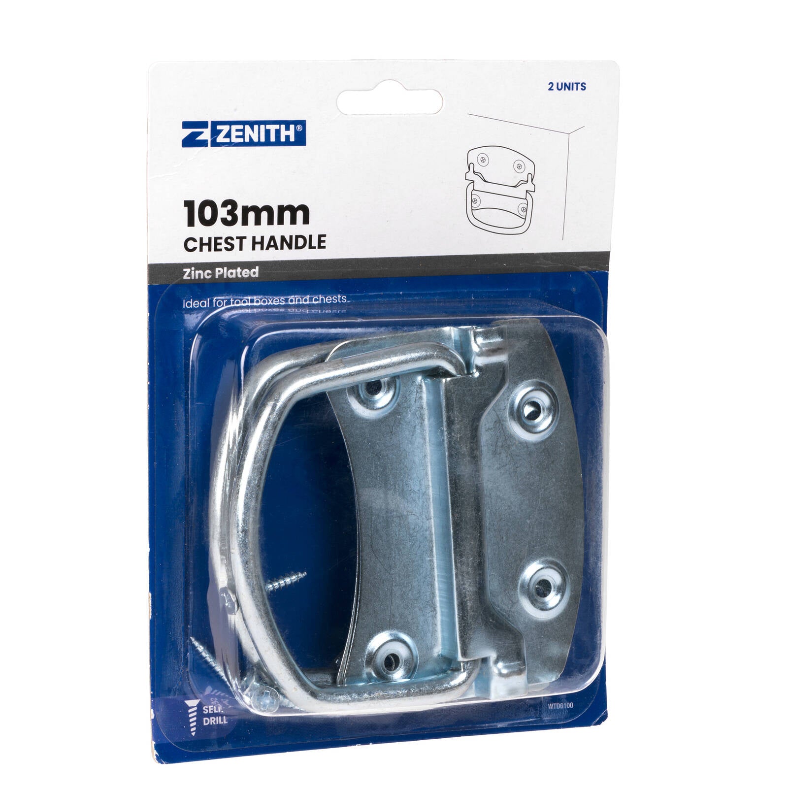 Zenith 103mm Zinc Plated Steel Chest Handle, 2 Pack for Tool Boxes & Chests