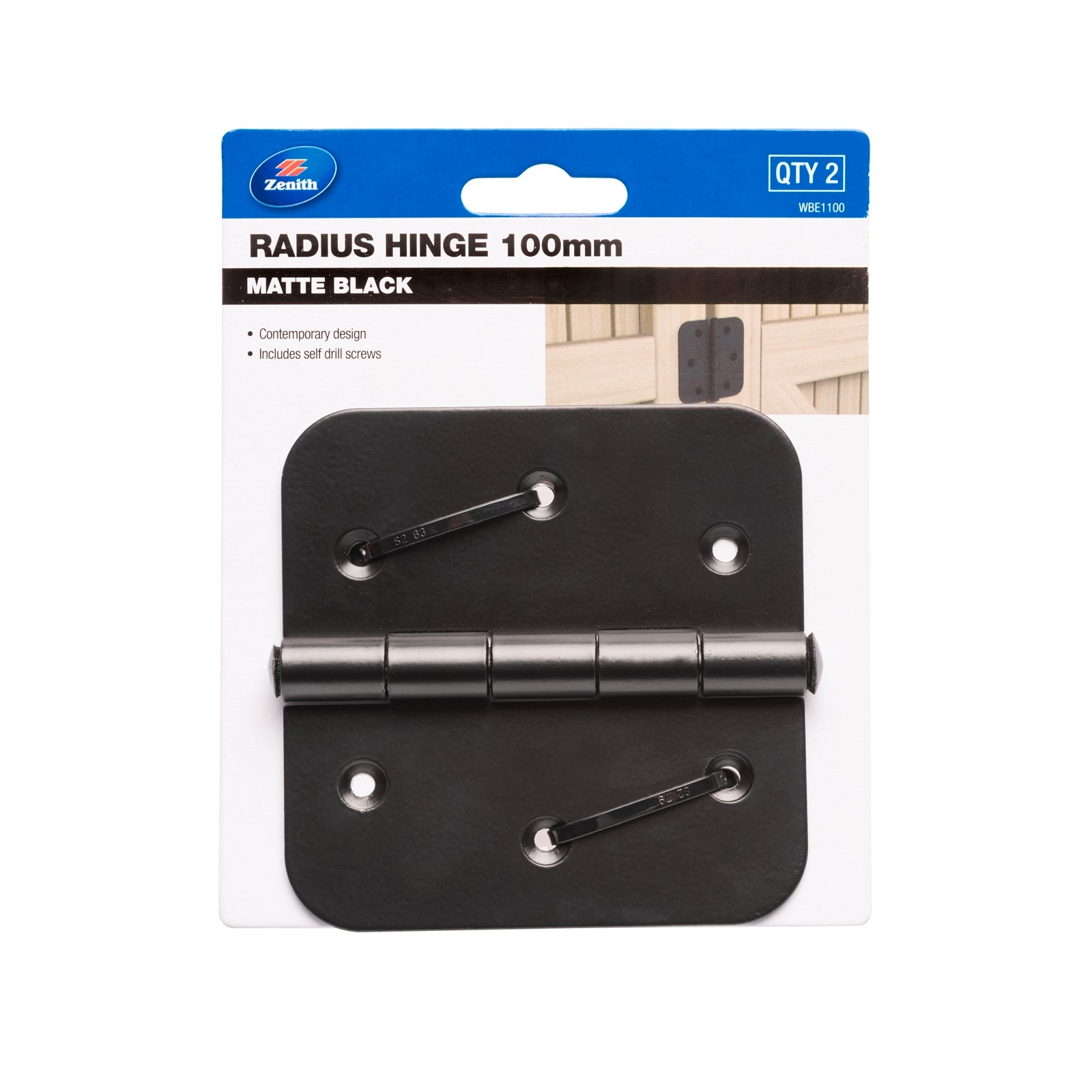 Zenith 100mm Matte Black Powder Coated Steel Gate Radius Hinge - 2 Pack