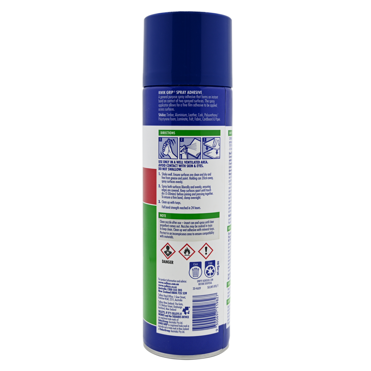 Selleys Kwik Grip Contact Adhesive Spray 350g Solvent-Based Fast Bond - SuperSaverAU - view 3