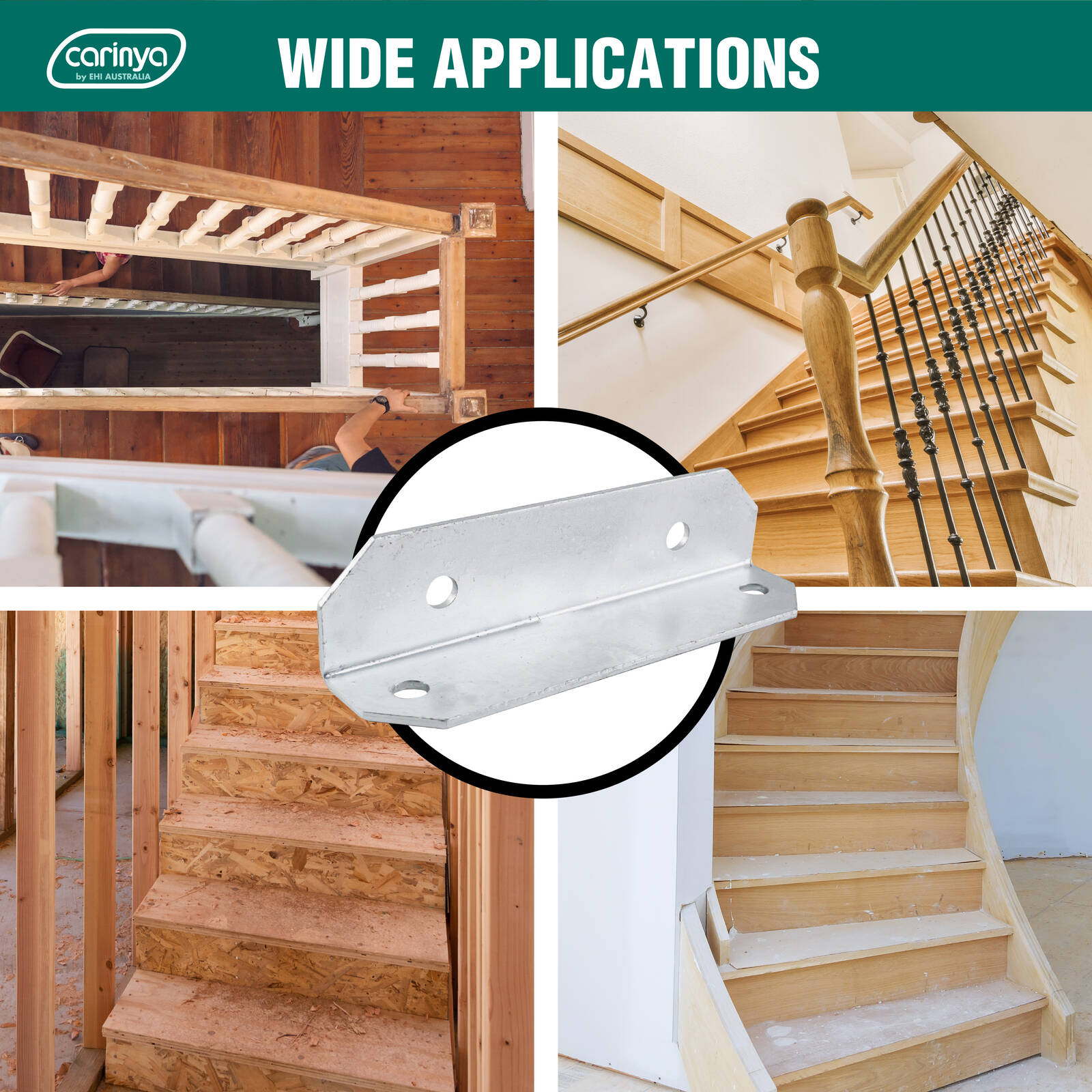 Carinya 50 x 50 x 200 x 3.5mm Galvanised Steel Stair Rail Reinforcing Bracket