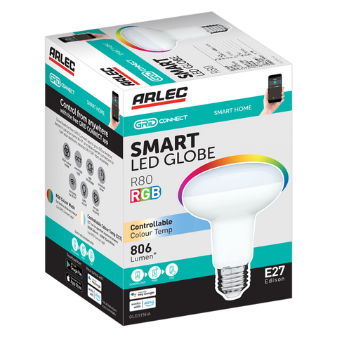 Arlec Grid Connect Smart R80 LED 9W 806lm CCT Globe E27 GLD315HA