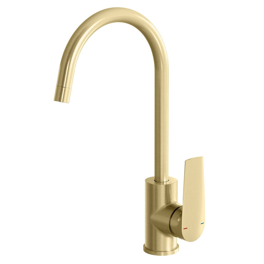 Phoenix Brushed Gold Bailey Sink Mixer - 360° Swivel Spout - Lead-Free - 99mm x 370mm x 237mm - SuperSaverAU - view 1