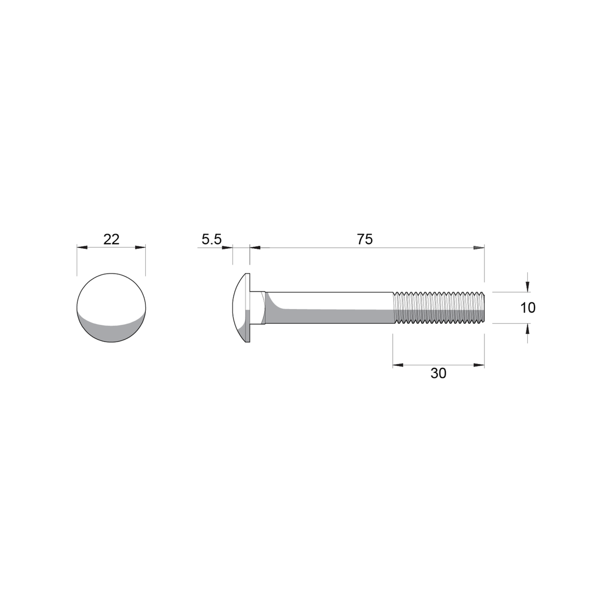 Zenith Cup Head Bolt - 10mm x 75mm - 4.6 Grade Steel - Hot Dipped Galvanised - SuperSaverAU - view 3