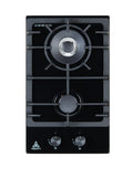 Trinity 30cm 2 Burner Gas Cooktop - Black Tempered Glass - Wok Burner - Front Controls - TRG302BK