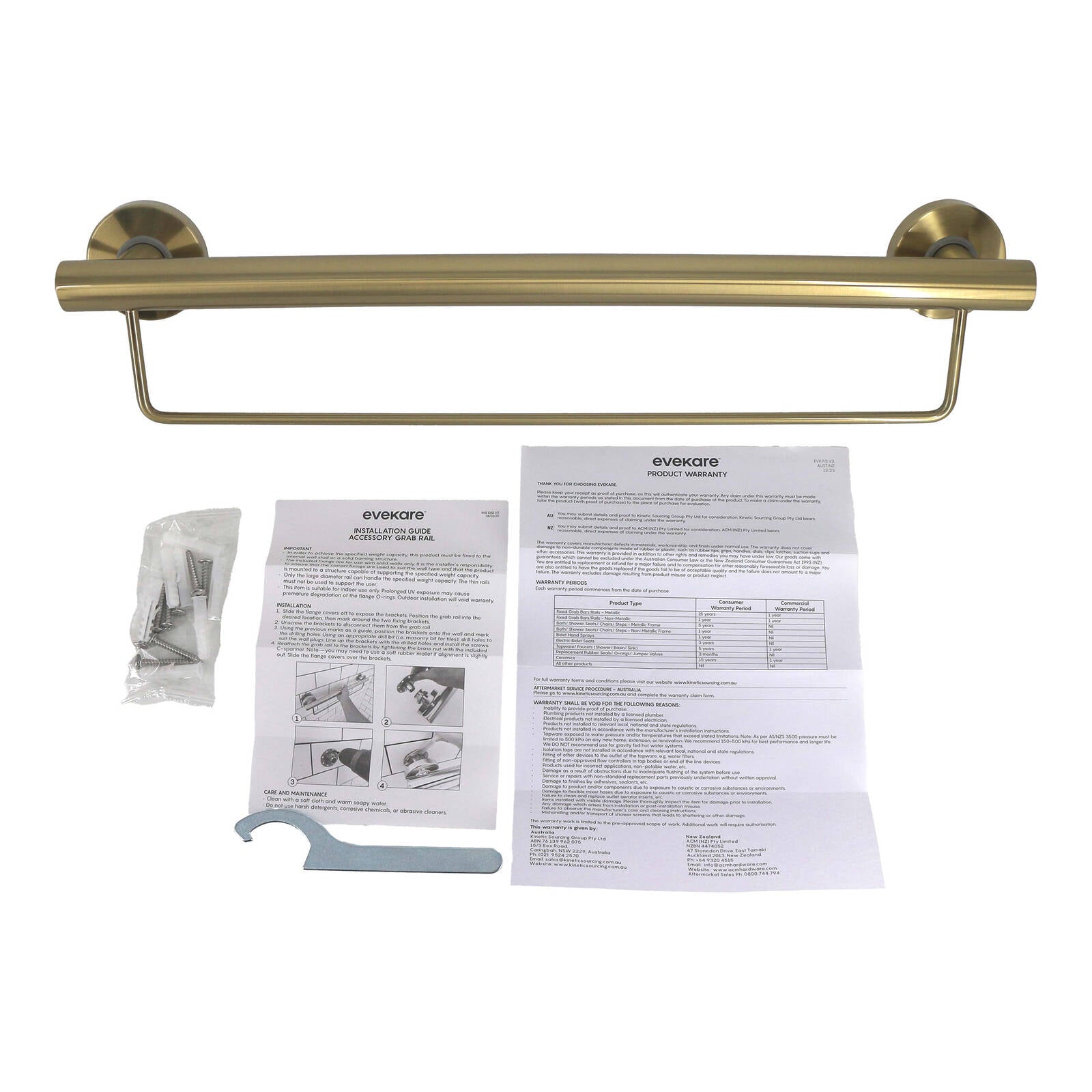 evekare 600mm Brushed Brass Towel Rail with Grab Rail Grade 304 Stainless Steel