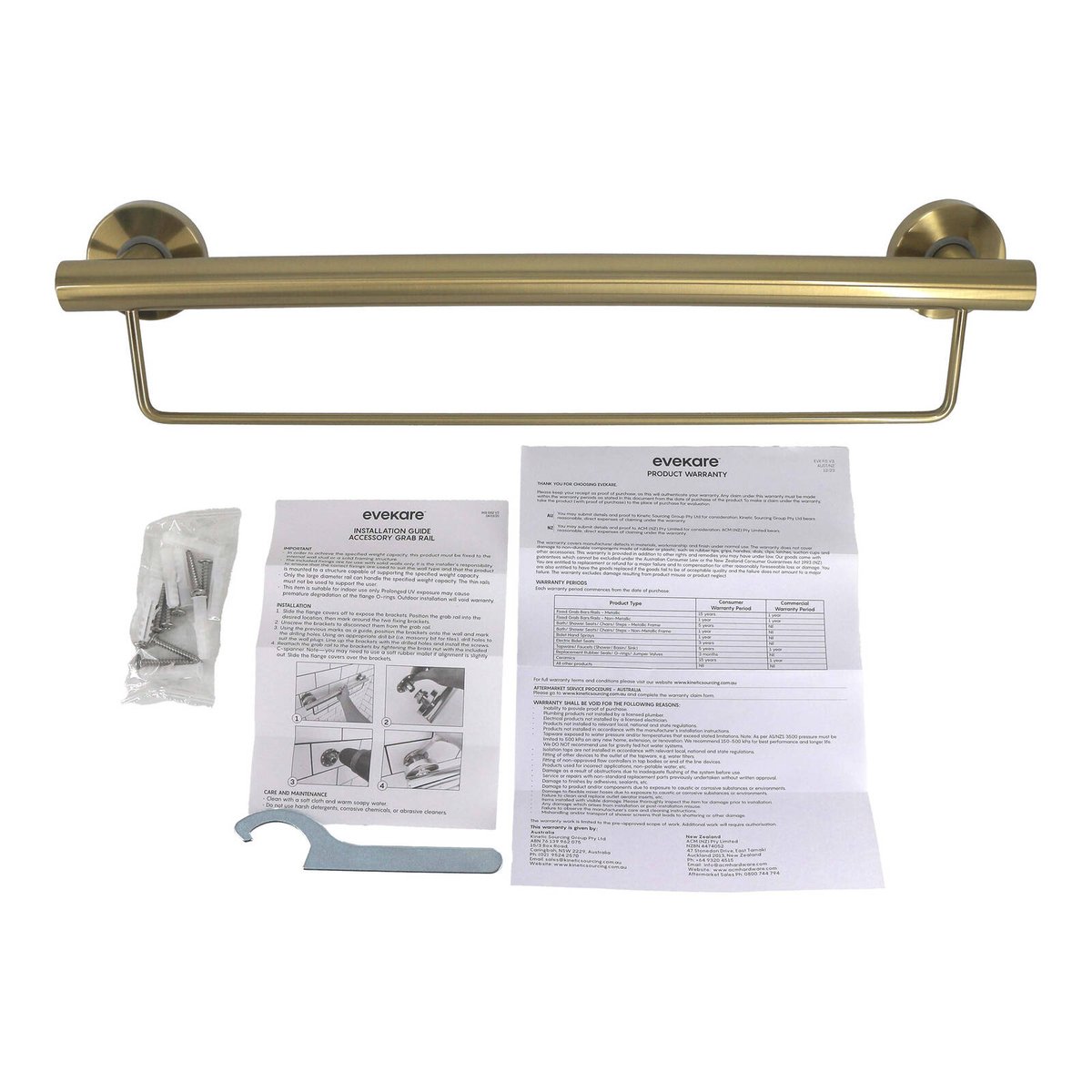 Evekare 600mm Towel Rail with Grab Rail - Brushed Brass - Durable Support - SuperSaverAU - view 5