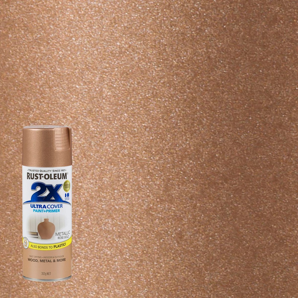 Rust-Oleum Rose Gold Metallic Spray Paint 312g Durable Fast-Drying - SuperSaverAU - view 2