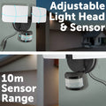 Arlec Black Solar Hybrid Ketupa Twin Head Security Sensor Floodlight, Adjustable Heads Dusk to Dawn MAL812H