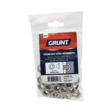 Grunt 8mm Stainless Steel Webbing Grommets - 50 Pack