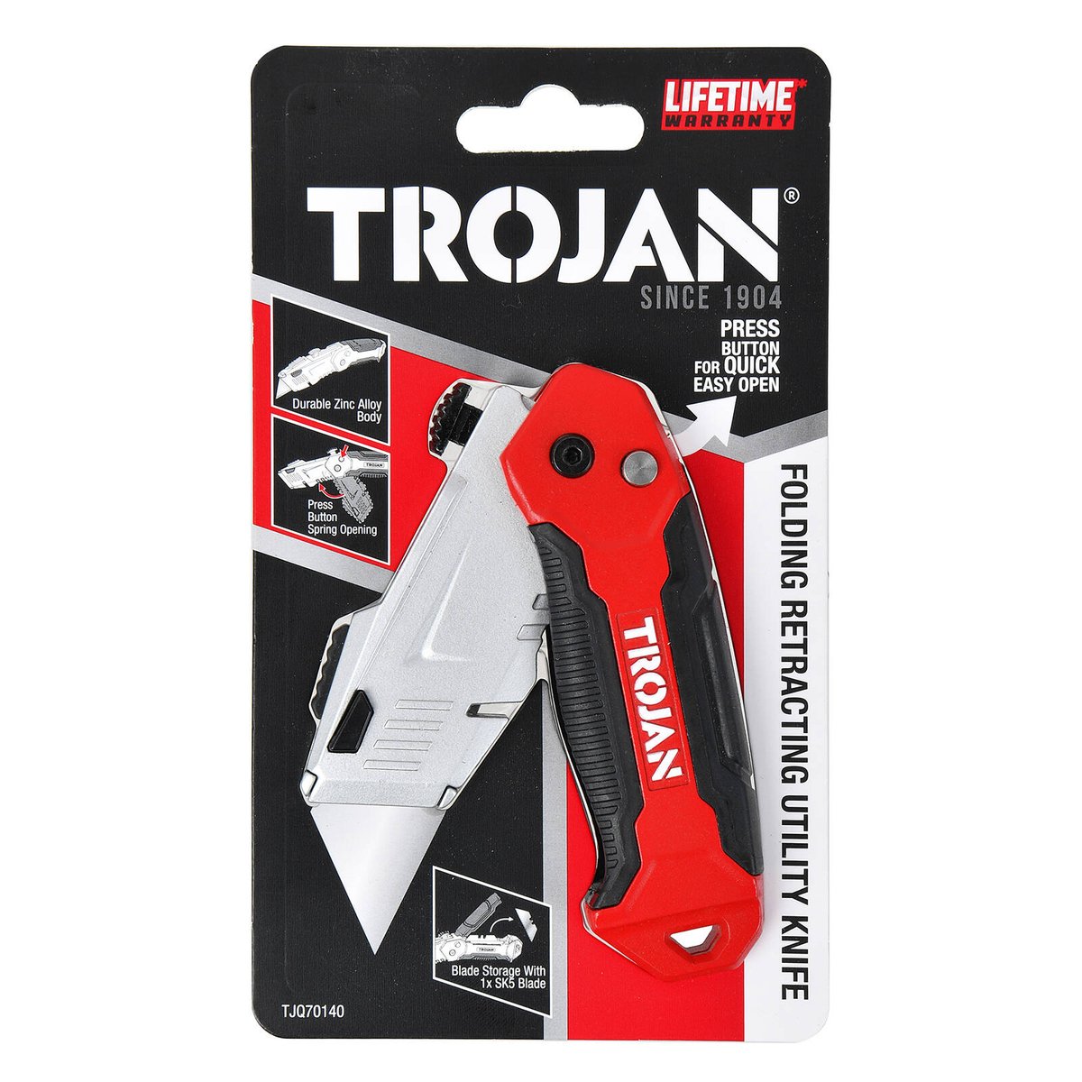 Trojan Folding Retractable Knife - Zinc Alloy - 210mm x 18.8mm x 13.5mm - Durable Utility Tool - SuperSaverAU - view 4