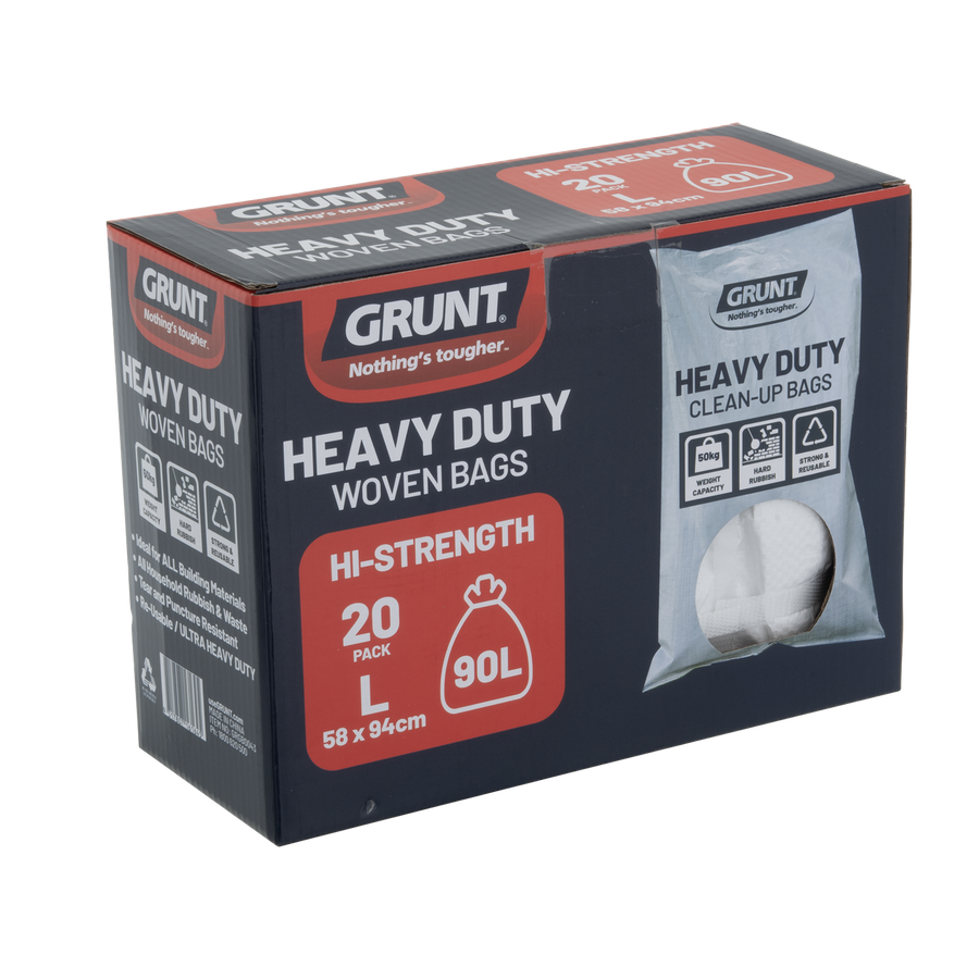 Grunt 90L Ultra Heavy Duty Clean Up Bags Tear Resistant 5 Pack