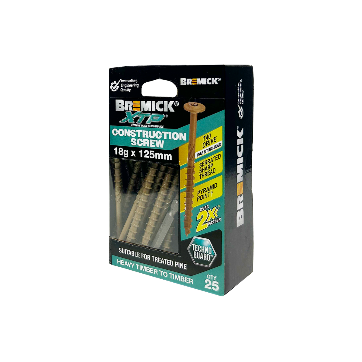Bremick Xtp Construction Screw 18g x 125mm - TechnoGuard Tan - 25 Pack - Corrosion Resistant - SuperSaverAU - view 1
