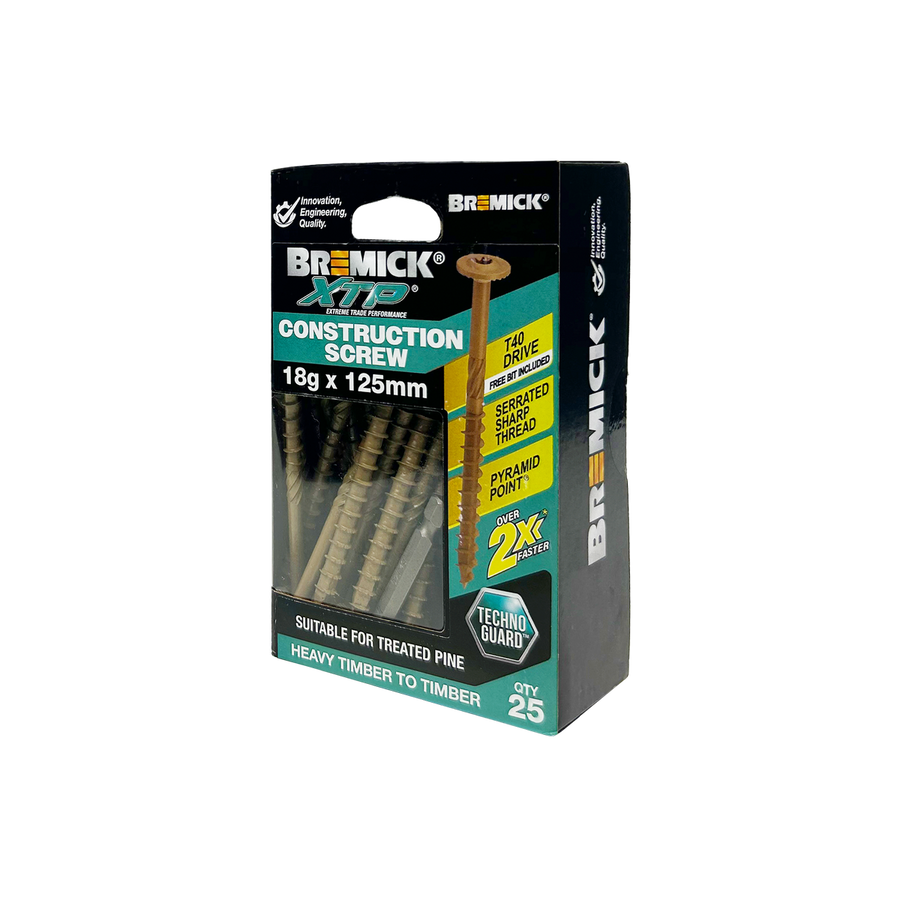 Bremick Xtp Construction Screw 18g x 125mm - TechnoGuard Tan - 25 Pack - Corrosion Resistant - SuperSaverAU - view 1