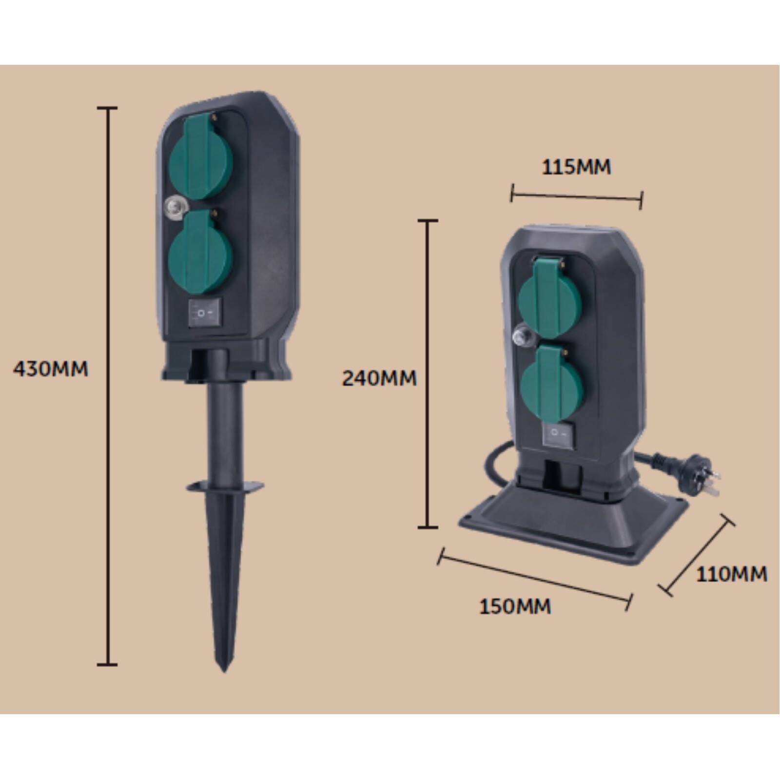 Click 4 Outlet 10A 240V Outdoor Power Garden Stake Socket CSGS234A