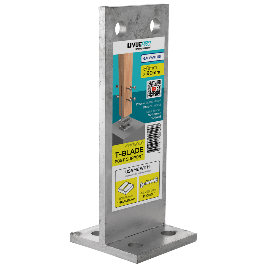 Vuepro T-Blade Post Support - 80mm - Galvanised - Concealed Fixing - SuperSaverAU - view 1