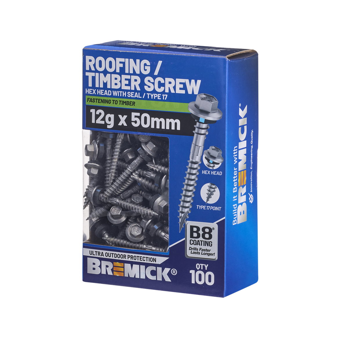 Bremick Hex Roofing Screw - 12g x 50mm - B8 Coating - 100 Pack - Corrosion Resistant - SuperSaverAU - view 1
