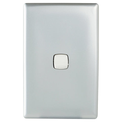 Hpm Linea 1 Gang Wall Switch Matt Silver Slimline 10A Modern Design - SuperSaverAU - view 1