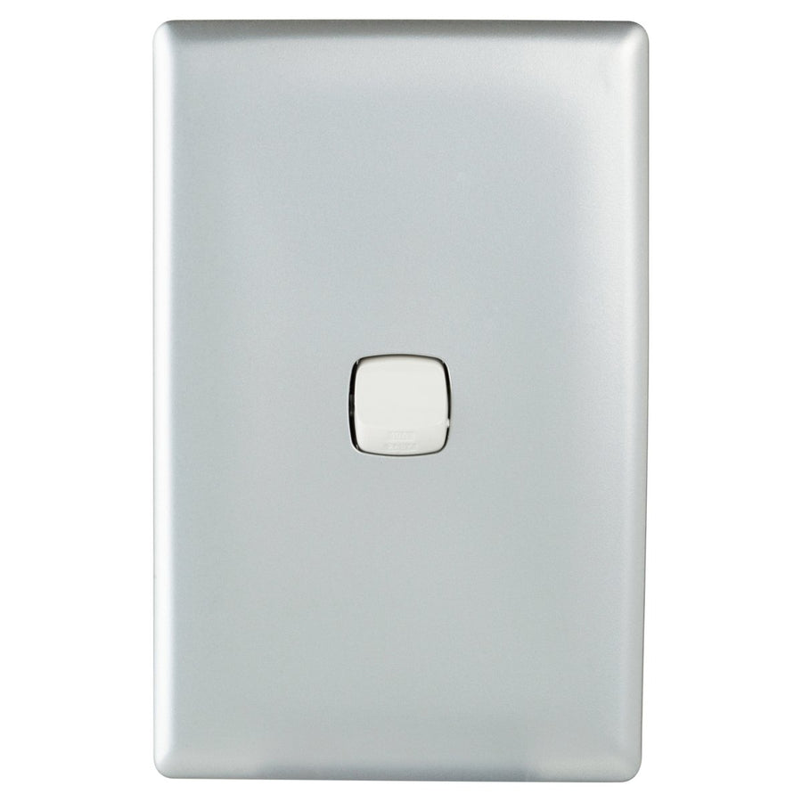 Hpm Linea 1 Gang Wall Switch Matt Silver Slimline 10A Modern Design - SuperSaverAU - view 1