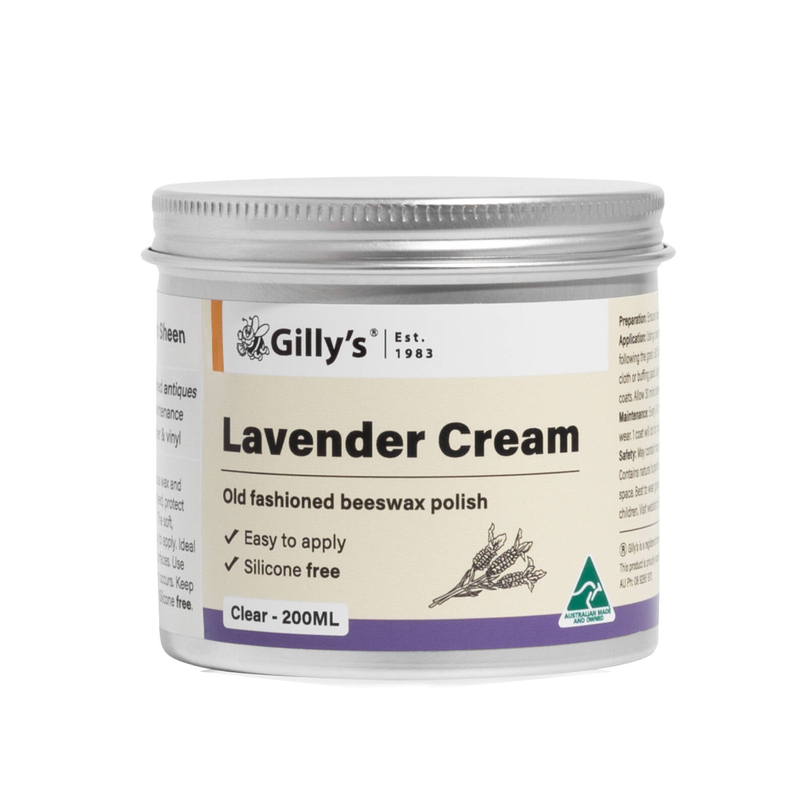Gilly's 200ml Lavender Cream Wax Furniture Polish, Interior & Exterior