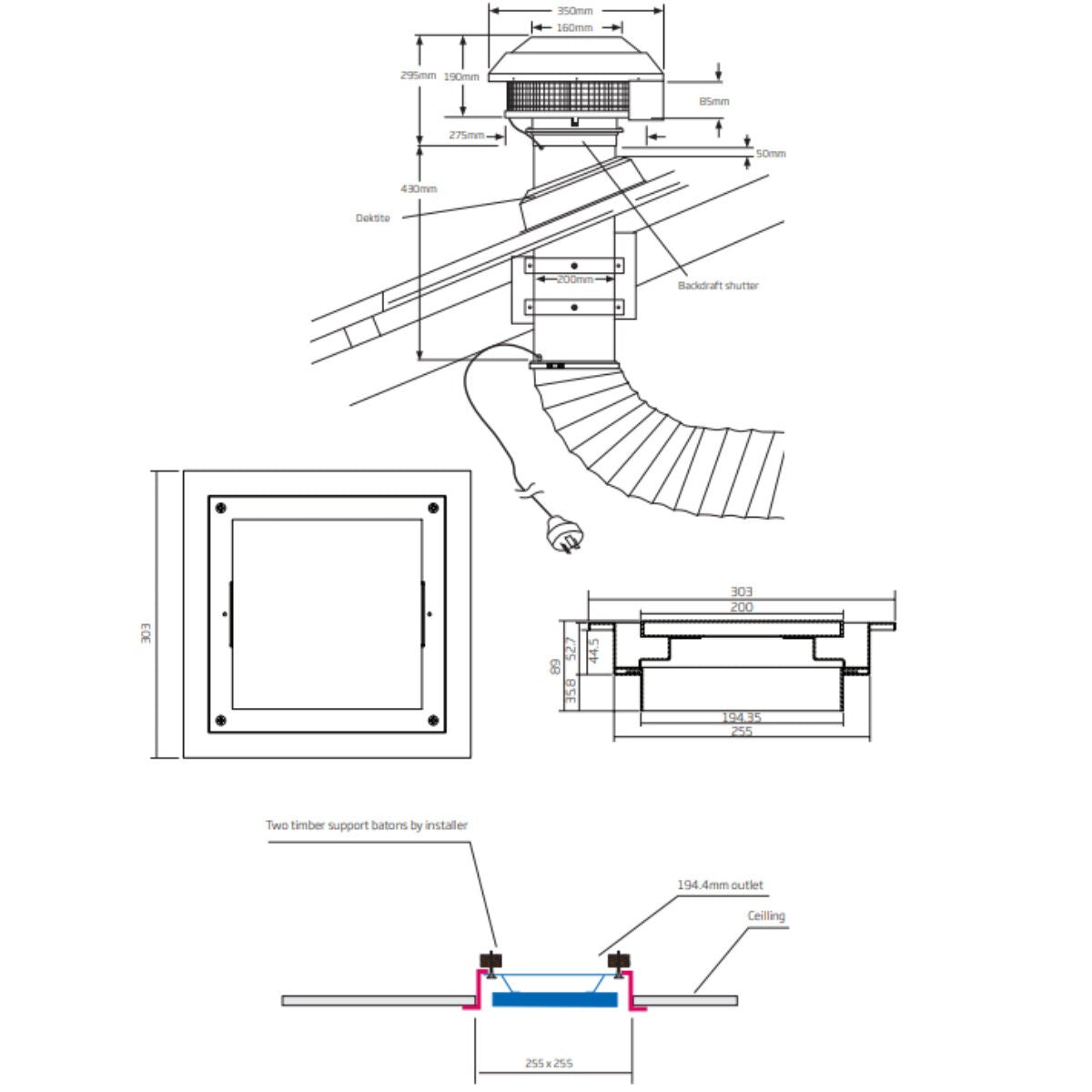 Schweigen Silent Multi-Purpose Exhaust Vent - White, 850m³/h, External Motor - BRW650