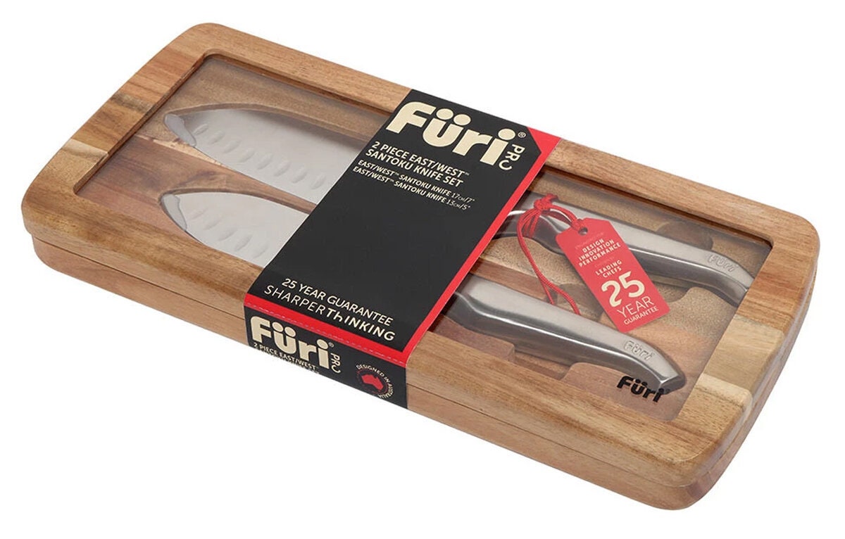 Furi Pro East/West Santoku 2 Piece Knife Set - 17cm and 13cm Knives with Acacia Gift Box - 41354