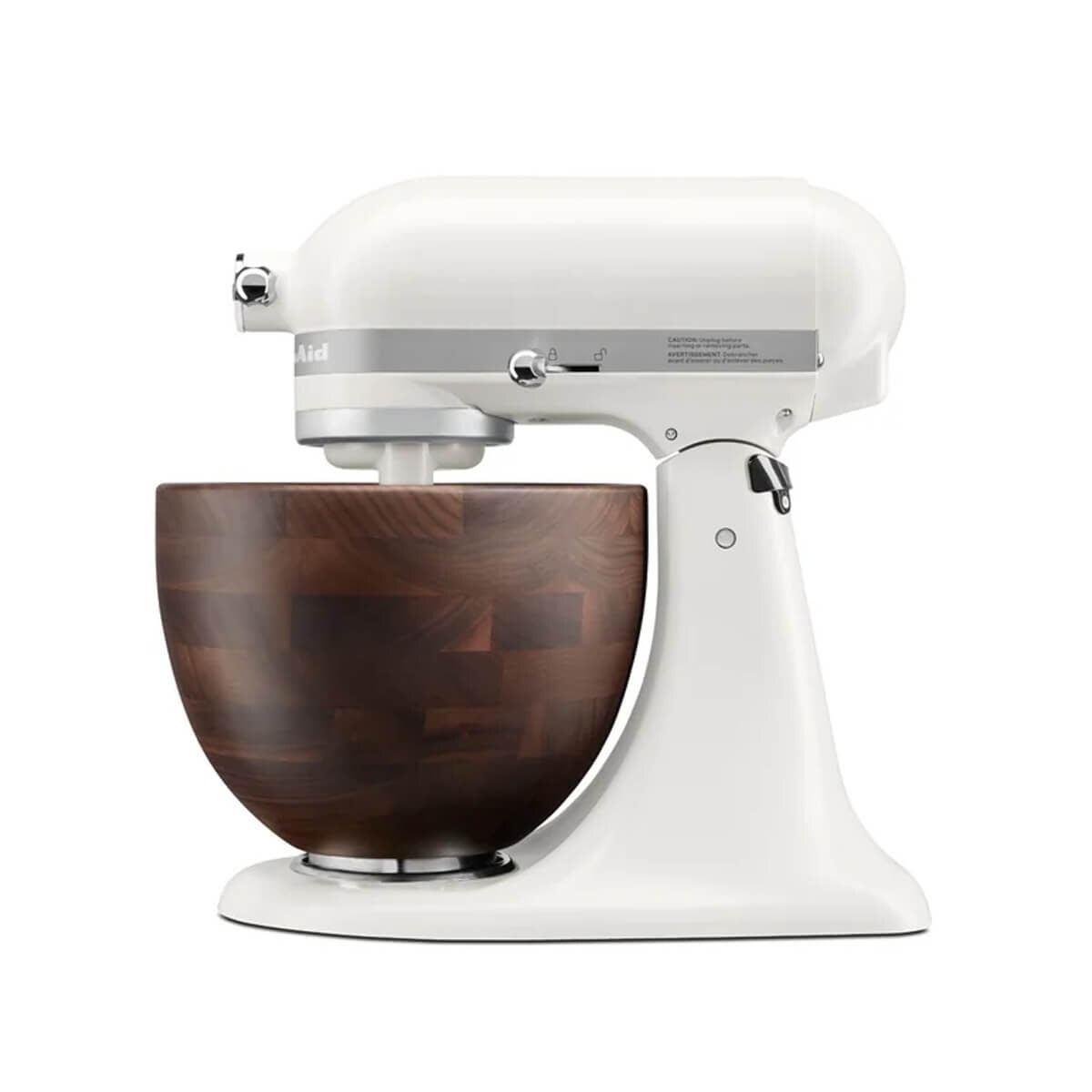 KitchenAid KSM156 Artisan Stand Mixer - Porcelain White, Walnut Wood Bowl, 10 Speeds - 5KSM156WBAPL