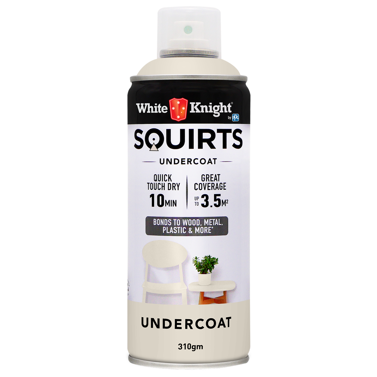White Knight Squirts Undercoat Spray Paint 310g Solvent Based Durable - SuperSaverAU - view 1