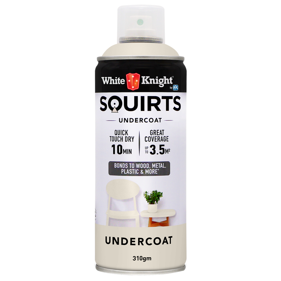 White Knight Squirts Undercoat Spray Paint 310g Solvent Based Durable - SuperSaverAU - view 1