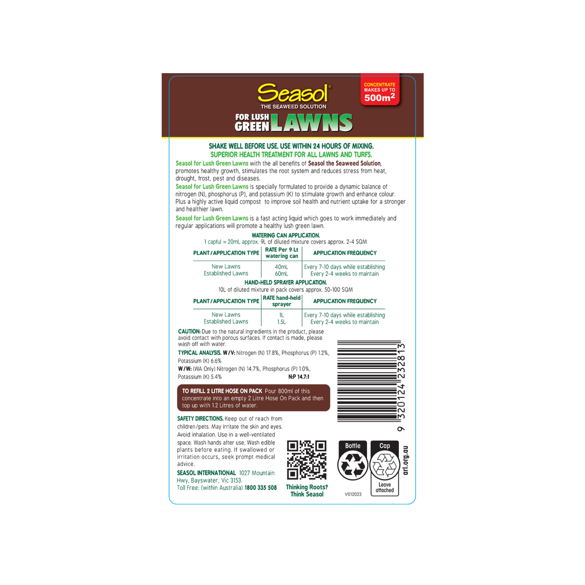 Seasol Liquid Fertiliser - Lush Green Lawns Concentrate 4L - Soil Health & Growth - SuperSaverAU - view 2
