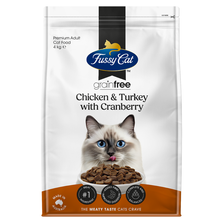 Fussy Cat Grain Free Dry Cat Food - Chicken Turkey with Cranberry 4kg - Complete Nutrition, Urinary Support - SuperSaverAU - view 1