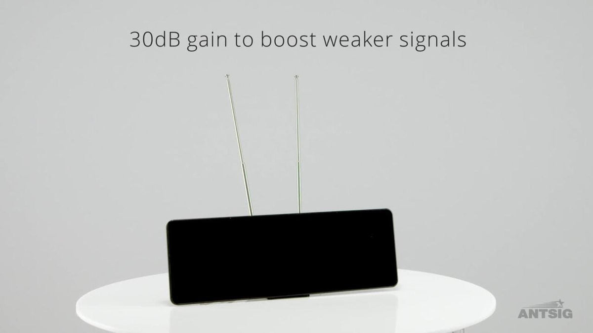 Antsig Flat Panel Indoor VHF/UHF Antenna with External Amplifier - 30dB Gain, Black Gloss AP546