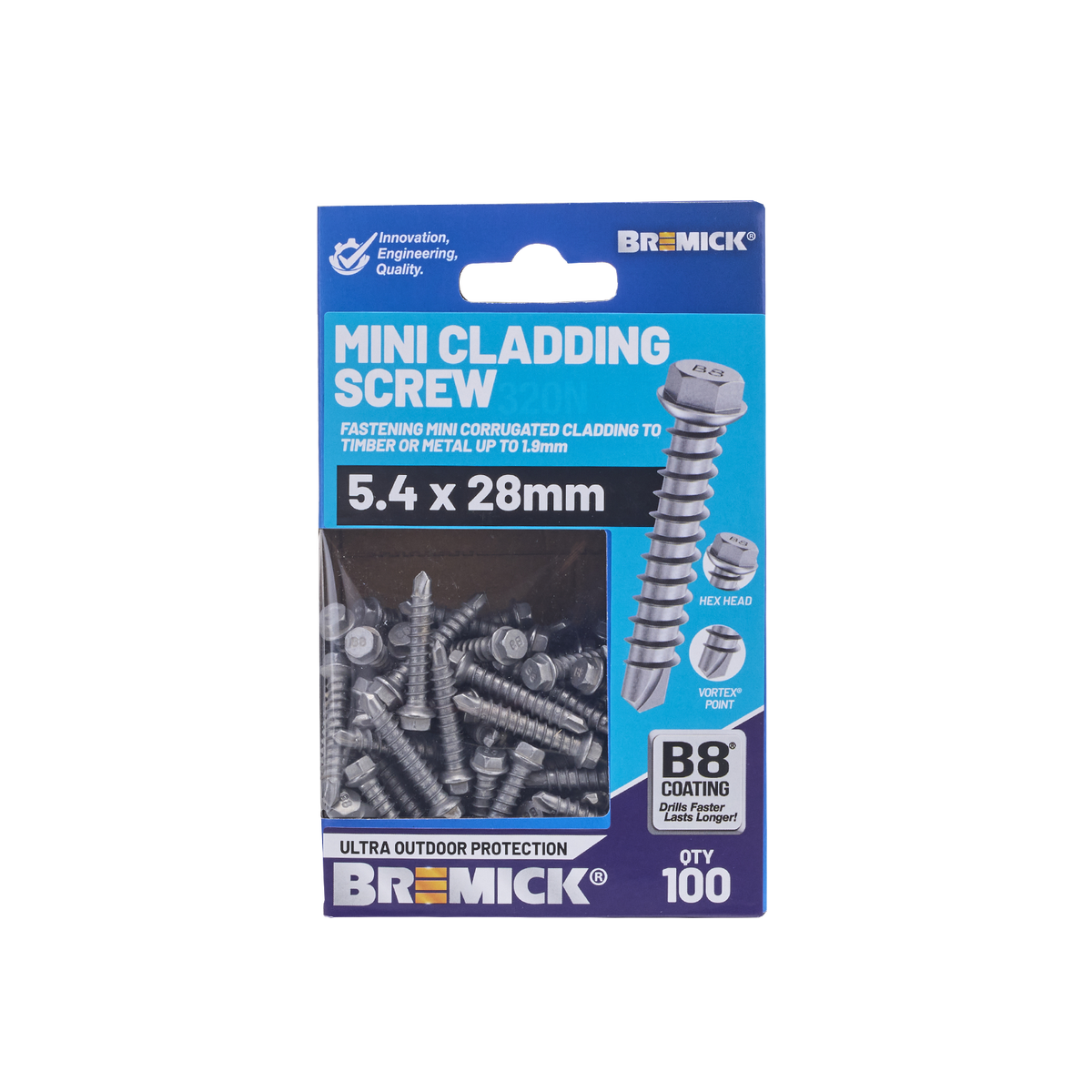 Bremick Mini Cladding Screw 5.4 x 28mm Hex B8 Box of 100 - Corrosion Resistant - SuperSaverAU - view 2