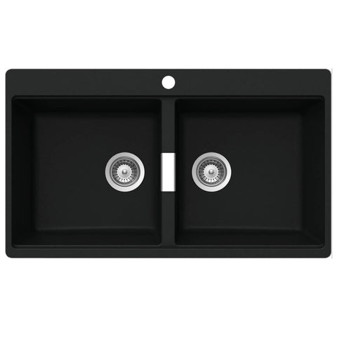 Abey Schock Horizont double bowl sink 860mm - black Magma, 20L bowls, topmount with overflow - N200B
