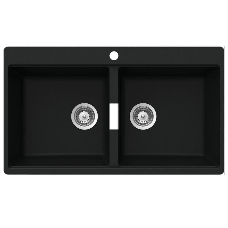 Abey Schock Horizont double bowl sink 860mm - black Magma, 20L bowls, topmount with overflow - N200B
