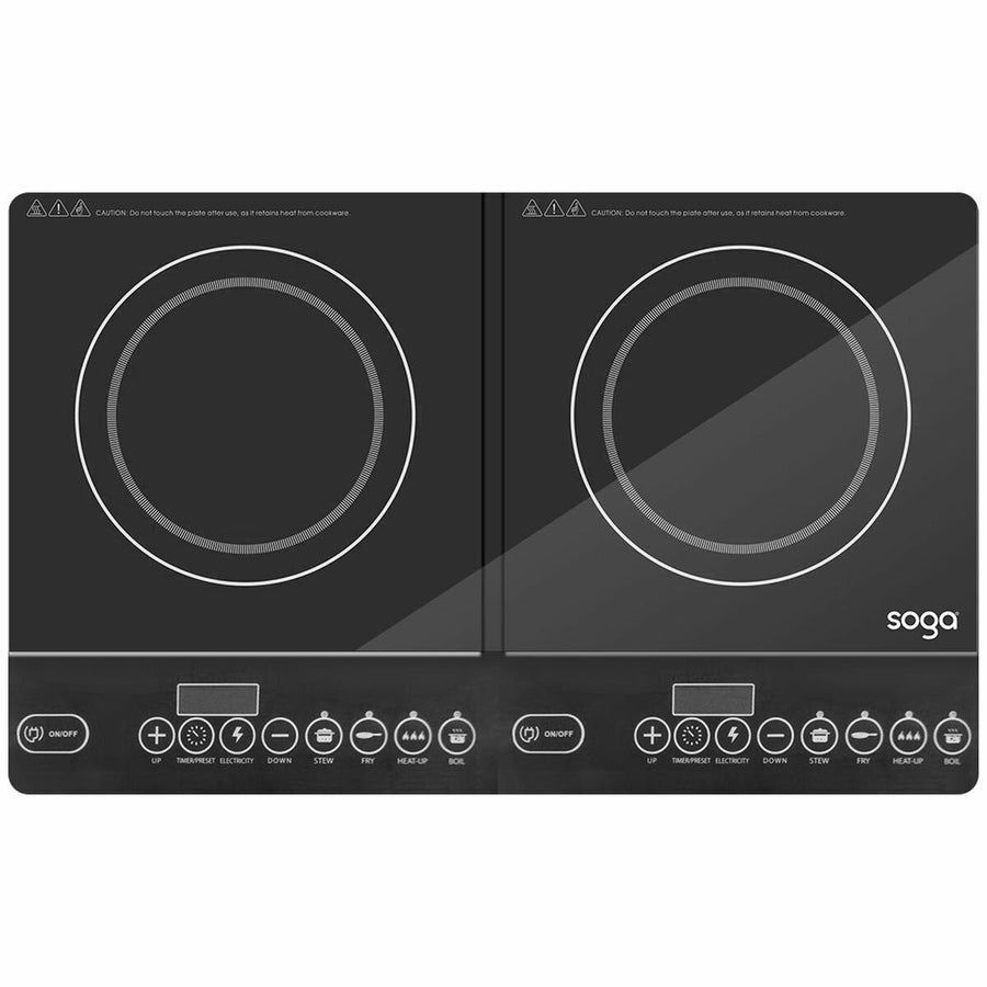 SOGA portable twin induction cooktop - up to 2200W, 8 power levels, 4 cooking functions - SG-ELECCTDBL