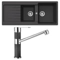 Abey 1 and 3/4 bowl topmount sink pack with left hand drainer and 4 star mixer - Onyx black - TD200TB
