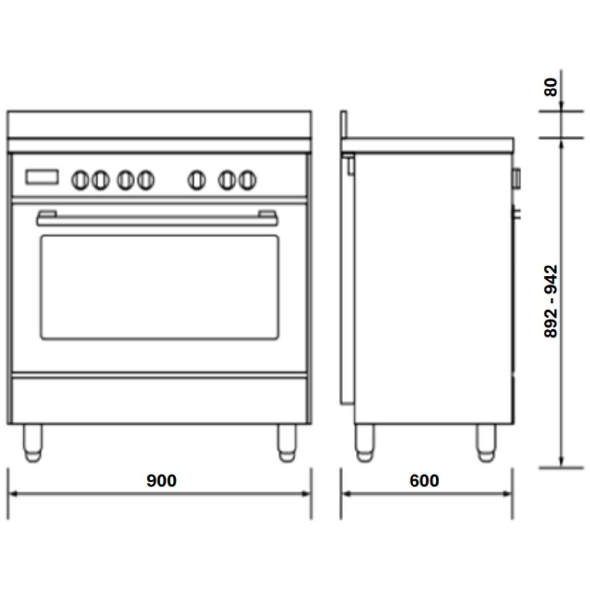 DeLonghi 90cm Deluxe Freestanding Induction Cooker 140L - Anthracite, Five Zones - DEF1407INDMB
