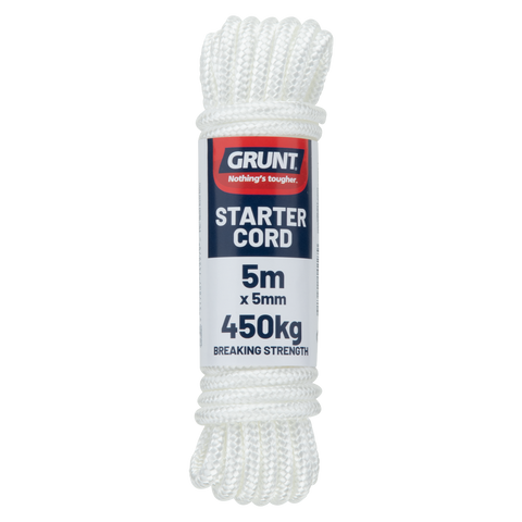 Grunt 5mm x 5m White Nylon Starter Cord 450kg Break Strength