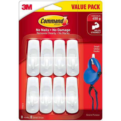 Command Small Adhesive Hooks - 8 Pack - Plastic - Damage-Free Hanging - SuperSaverAU - view 1
