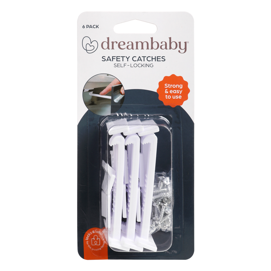 Dreambaby Child Safety Catches 6 Pack, White Polypropylene Cabinet & Drawer Latches