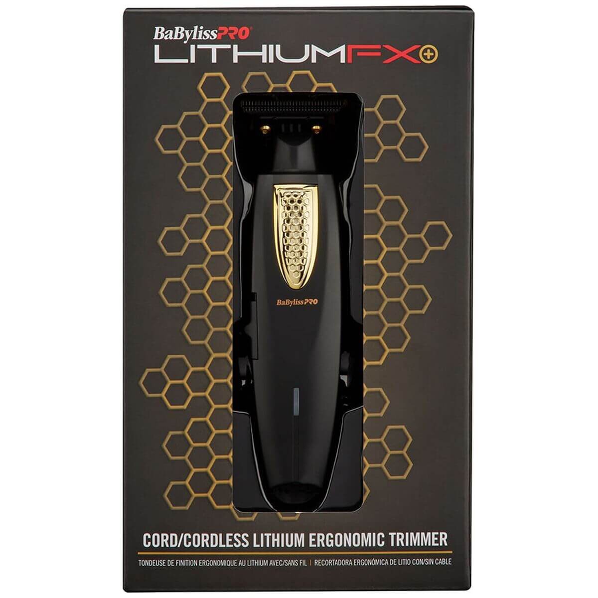 BaBylissPRO Lithium FX Cord/Cordless Trimmer - Black - 6800rpm Motor, Gold Titanium Blade - 900904
