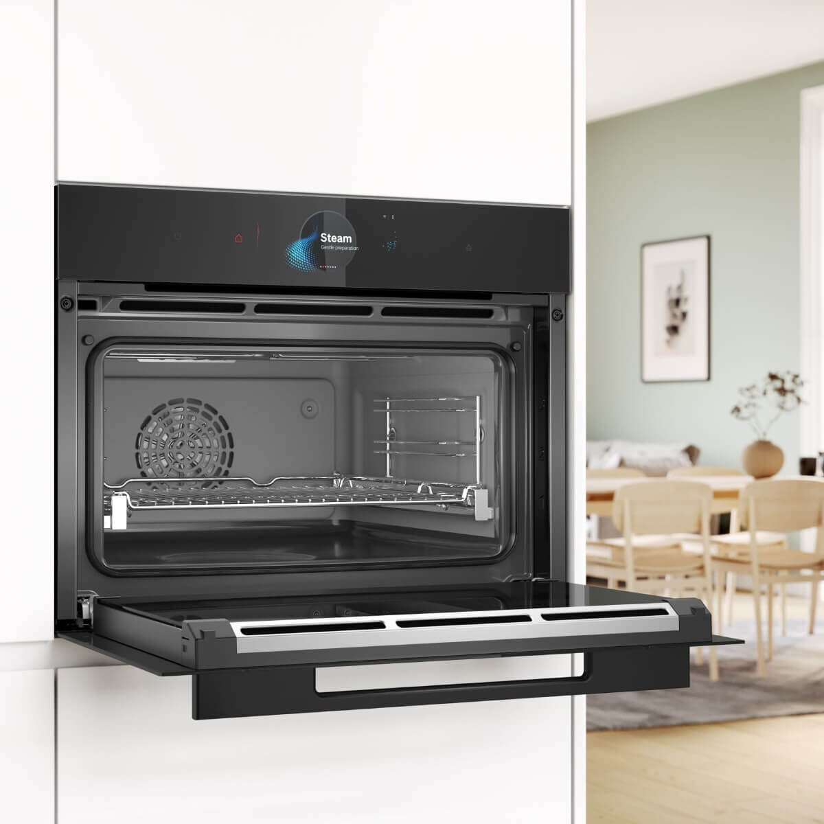 Bosch Series 8 Accentline compact steam oven - 47L, FullSteam, sous vide, TFT touch display, black - CSG958DB1