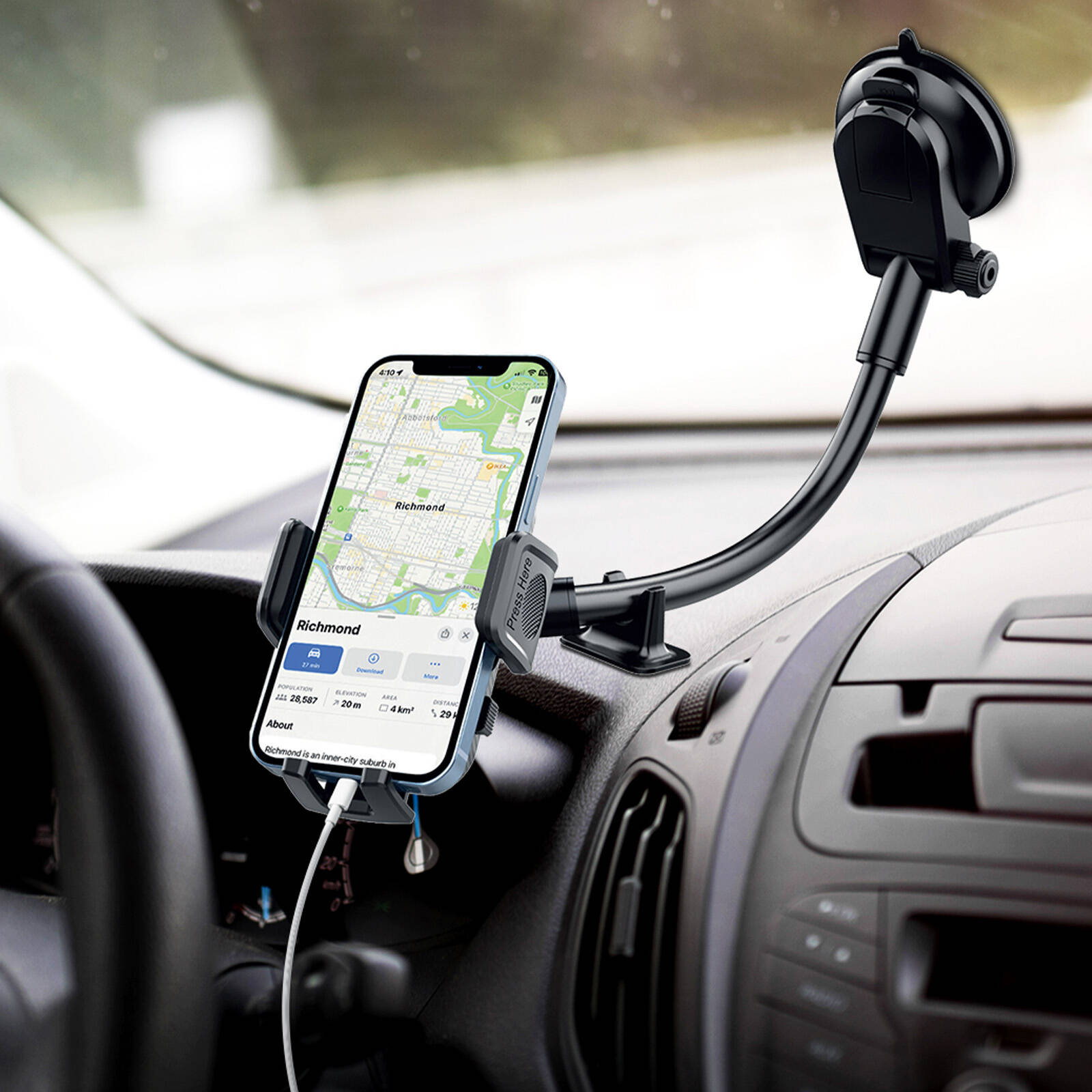 Antsig 2-in-1 Car Phone Mount - Vent & Suction, Quick-Release ABS AP091B